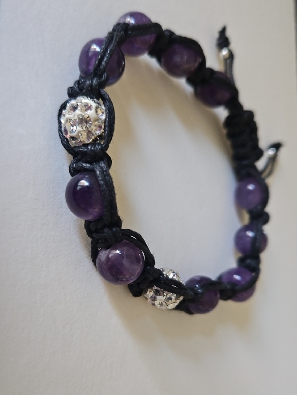 Purple Beaded Adjustable Bracelet with Crystal Accents
